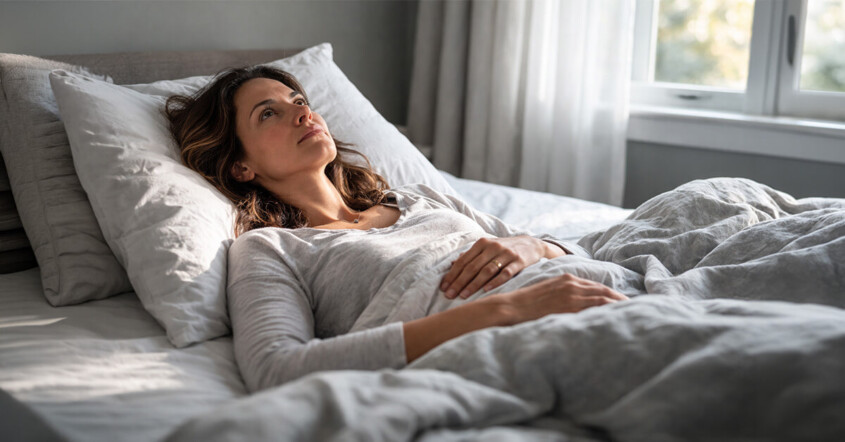 Wife lies in bed contemplating the fight she had with her husband